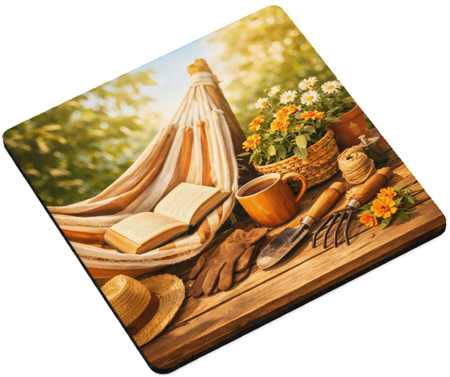 Mr Cadeautjes MDF magnetische fotolijst vierkant 9,5 - design Een tuinbank of hangmat in een rustige tuin met hobbyspullen | cadeau Wit