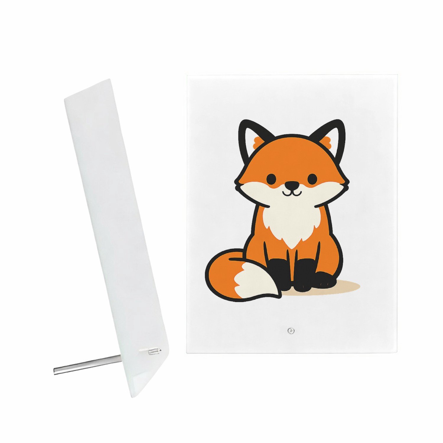 Mr Cadeautjes Glazen fotopaneel Minimalistische vossenillustratie met rustige centrale plaat - 15 x 20 cm, staand - glas, decoratie, wanddecoratie | cadeau Wit