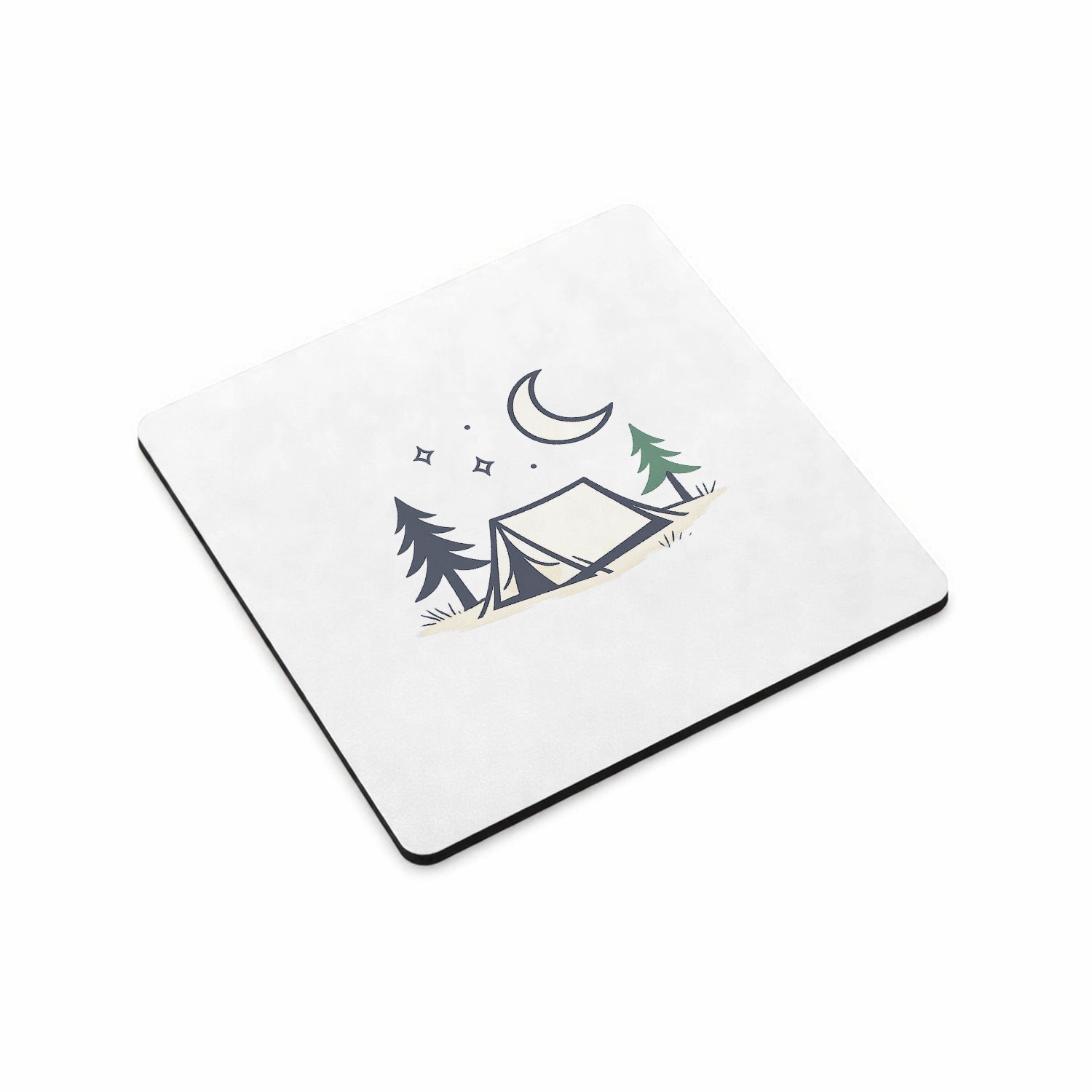Mr Cadeautjes MDF magnetische fotolijst vierkant 9,5 - design Minimalistische campingnacht met een kalme, speelse typograf | cadeau Wit