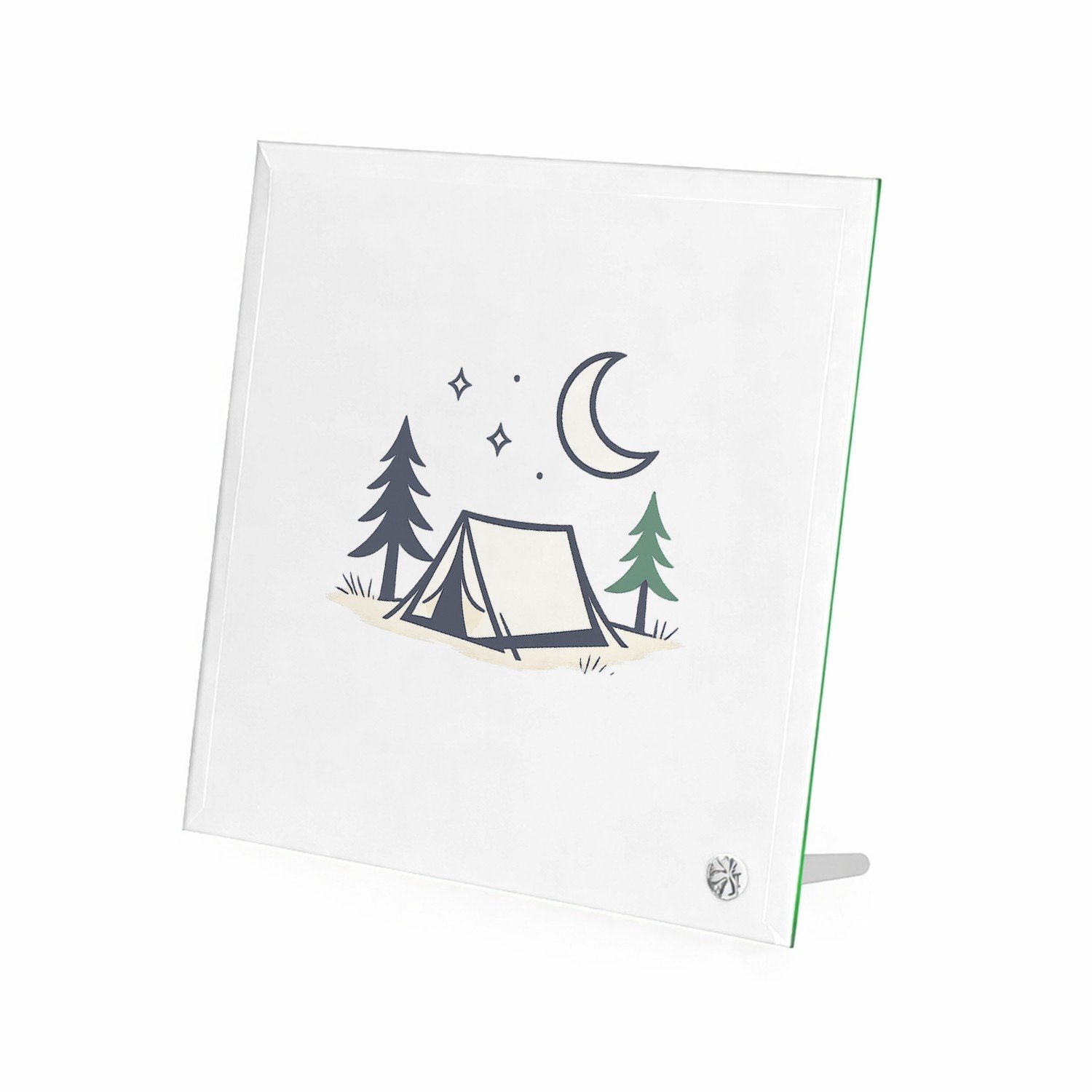 Mr Cadeautjes Glasframe 20 x 20 - design Minimalistische campingnacht met een kalme, speelse typograf | cadeau Wit