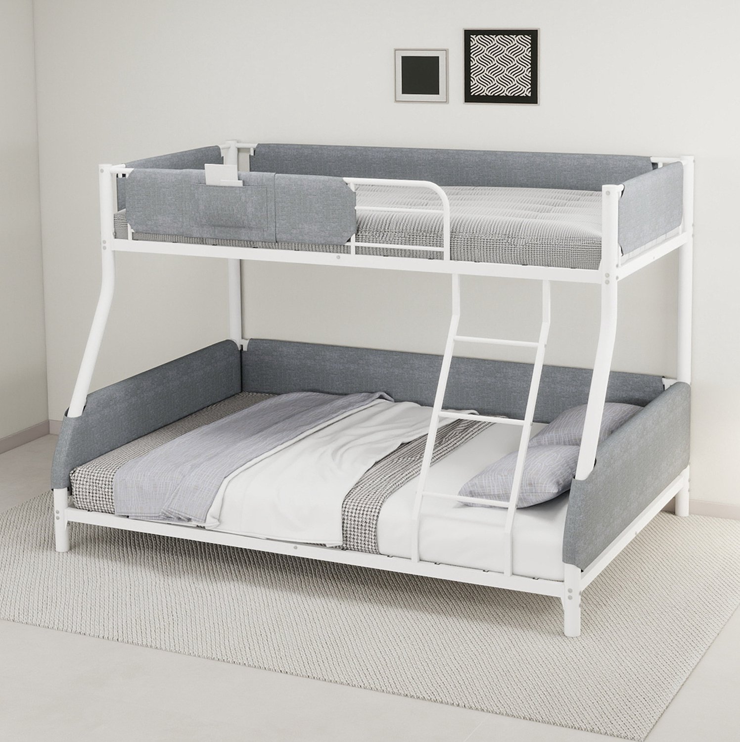 MODFU Stapelbed - Met Ladder, Uitvalbeveiliging En Afneembaar Opbergvak - Metaal - Wit