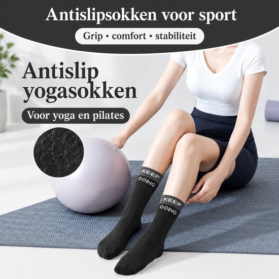 ECTEATOY® 3-Pack Pilates Sokken Antislip - Yogasokken met Siliconen Zool - voor Pilates, Barre & Balletsokken - Grijs, Zwart&Bruin — afbeelding 2