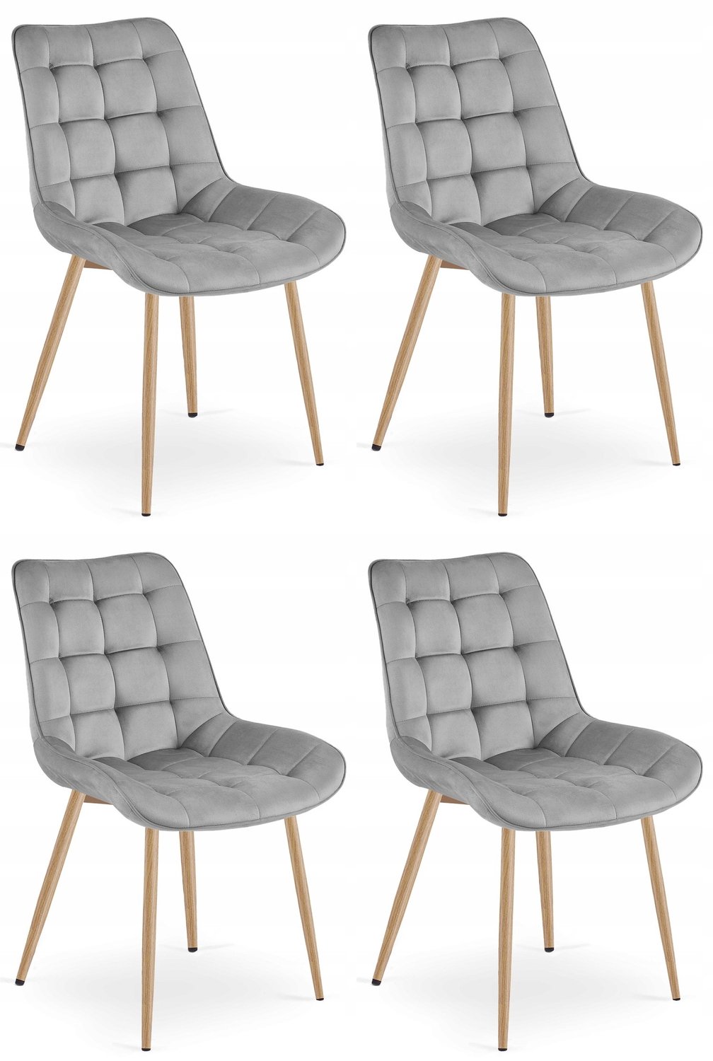 Oskar Set van 4 Eetkamerstoelen BERA – Lichtgrijs Velvet / Fluweel – Gestoffeerde Zitting – Metalen Poten in Eikenlook – Modern Scandinavisch Design – Voor Eetkamer, Keuken en Woonkamer