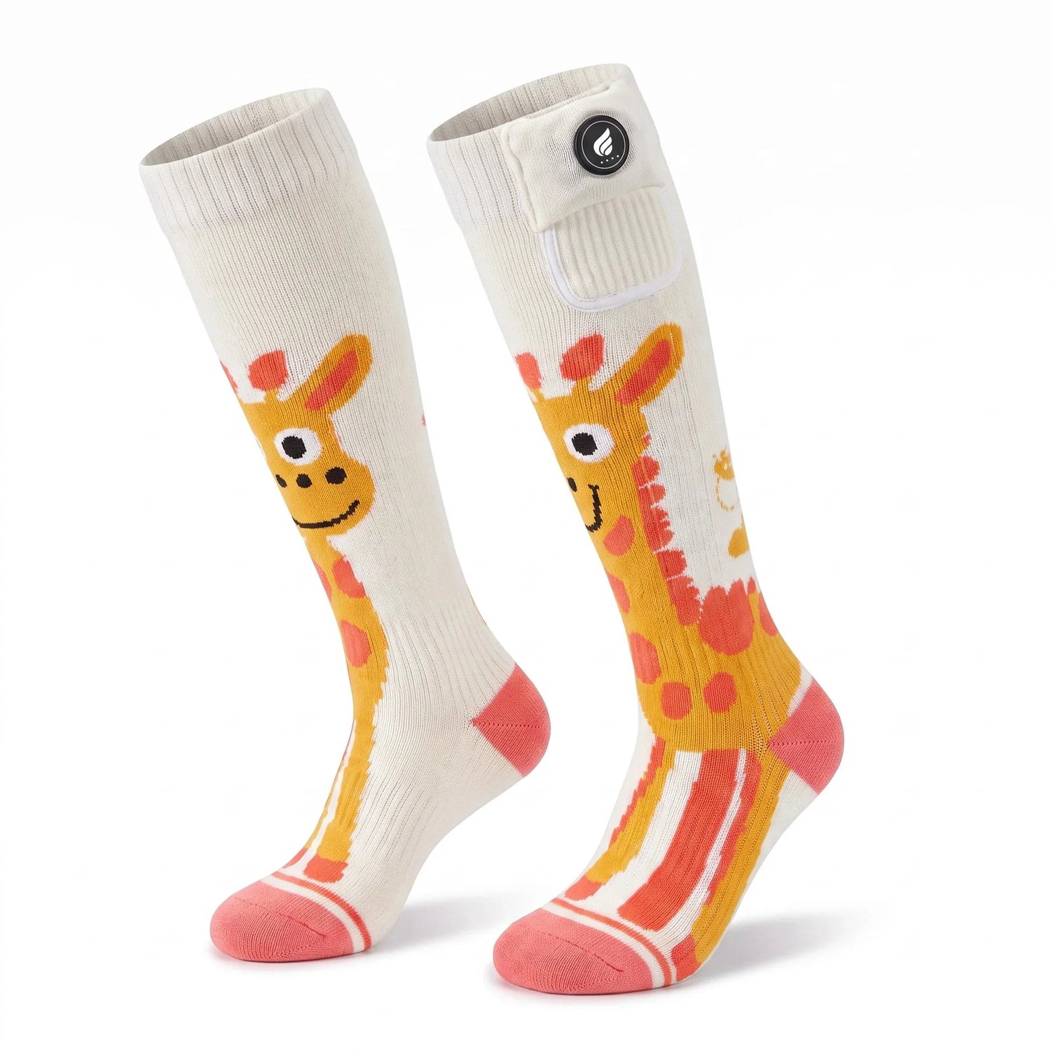 Savior Heat Verwarmde Kinderskisokken – Giraffe-print Oplaadbaar – Crème Creme
