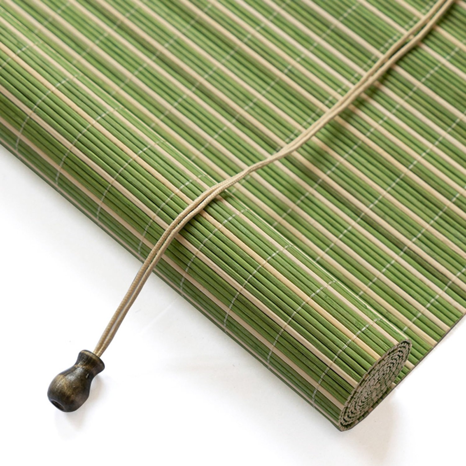 Famanu Retro rolgordijnen van bamboe, Romeinse gordijnen, zonwerend en verduisterend, scheidingswand deurgordijn voor ramen en deuren, groen en wit, op maat te maken (60 x