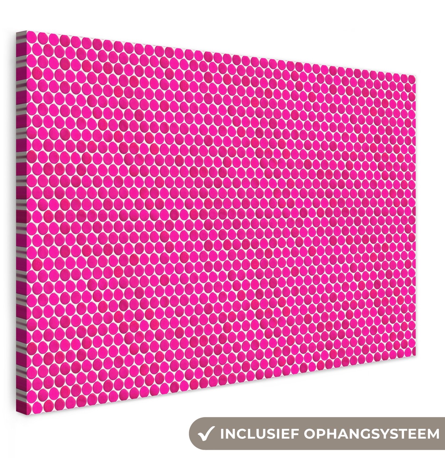 Canvas schilderij 120x80 cm - Exclusieve wanddecoratie Penny - Mozaïek - Felroze - Muurdecoratie woonkamer - Slaapkamer decoratie - Kamer accessoires - Schilderijen op canvas groot XXL