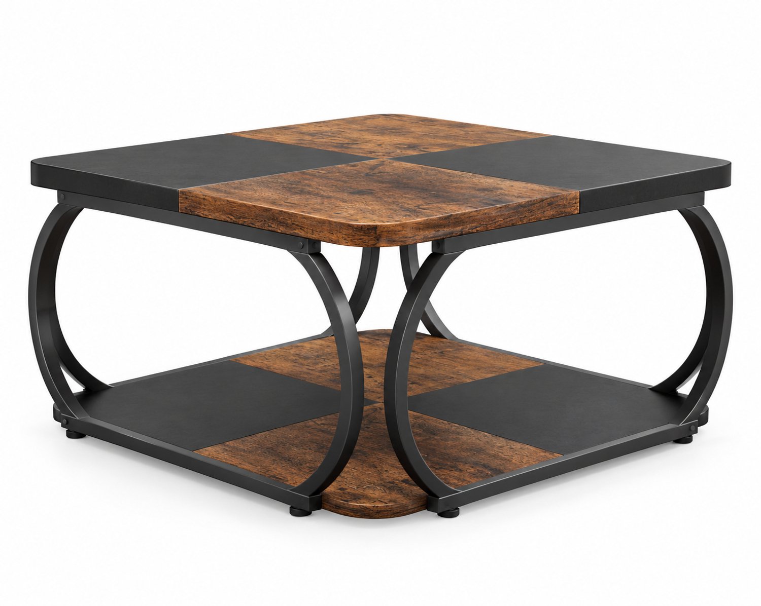 Mura Logistiek Mura Salontafel - Bijzettafel - Koffietafel - Coffee Table - 2-Laags Opbergplank - Metaal - Hout - Waterproof - Black+Brown Bruin