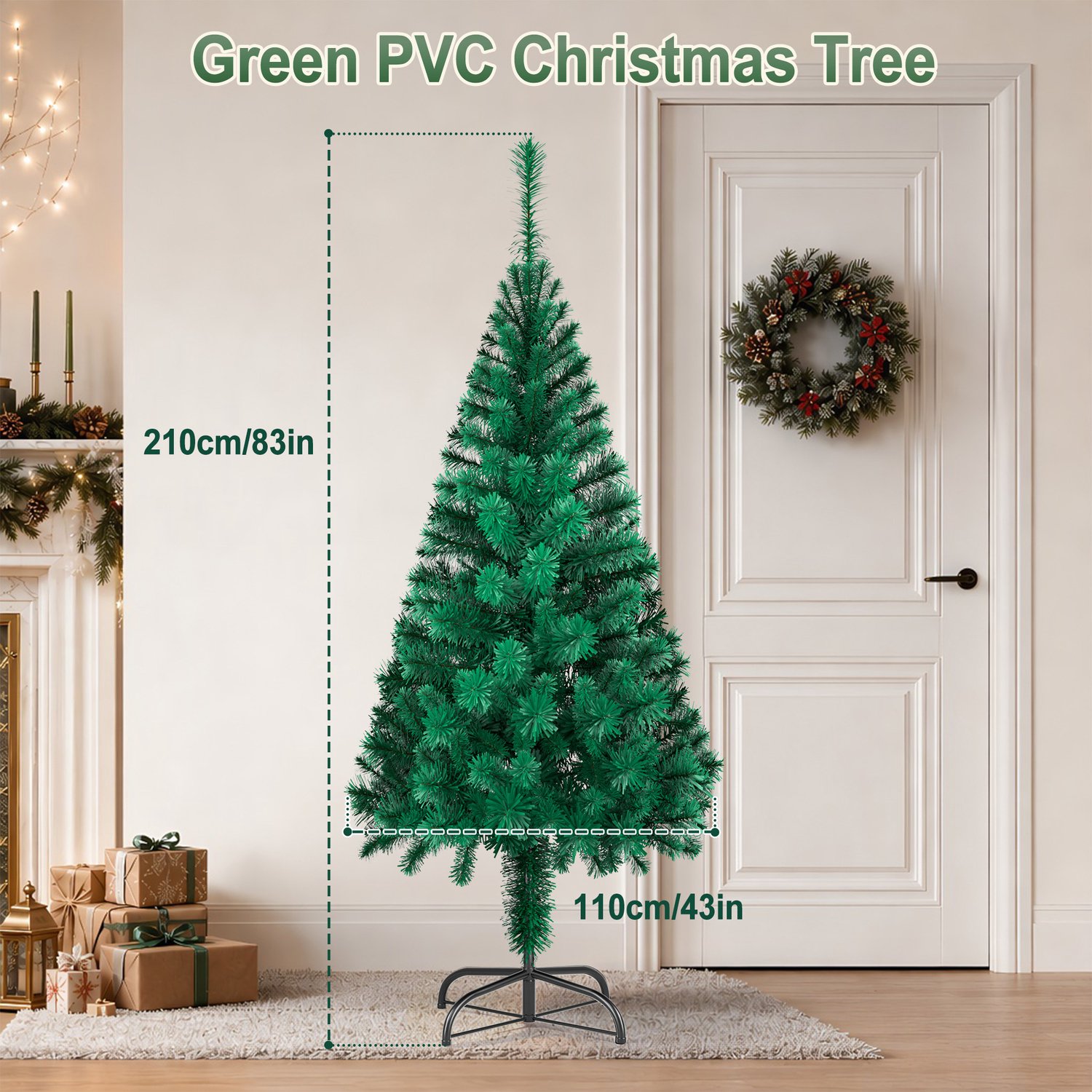 Kerstboom – 210cm Kunstkerstboom – Groen PVC met standaard – foto 2