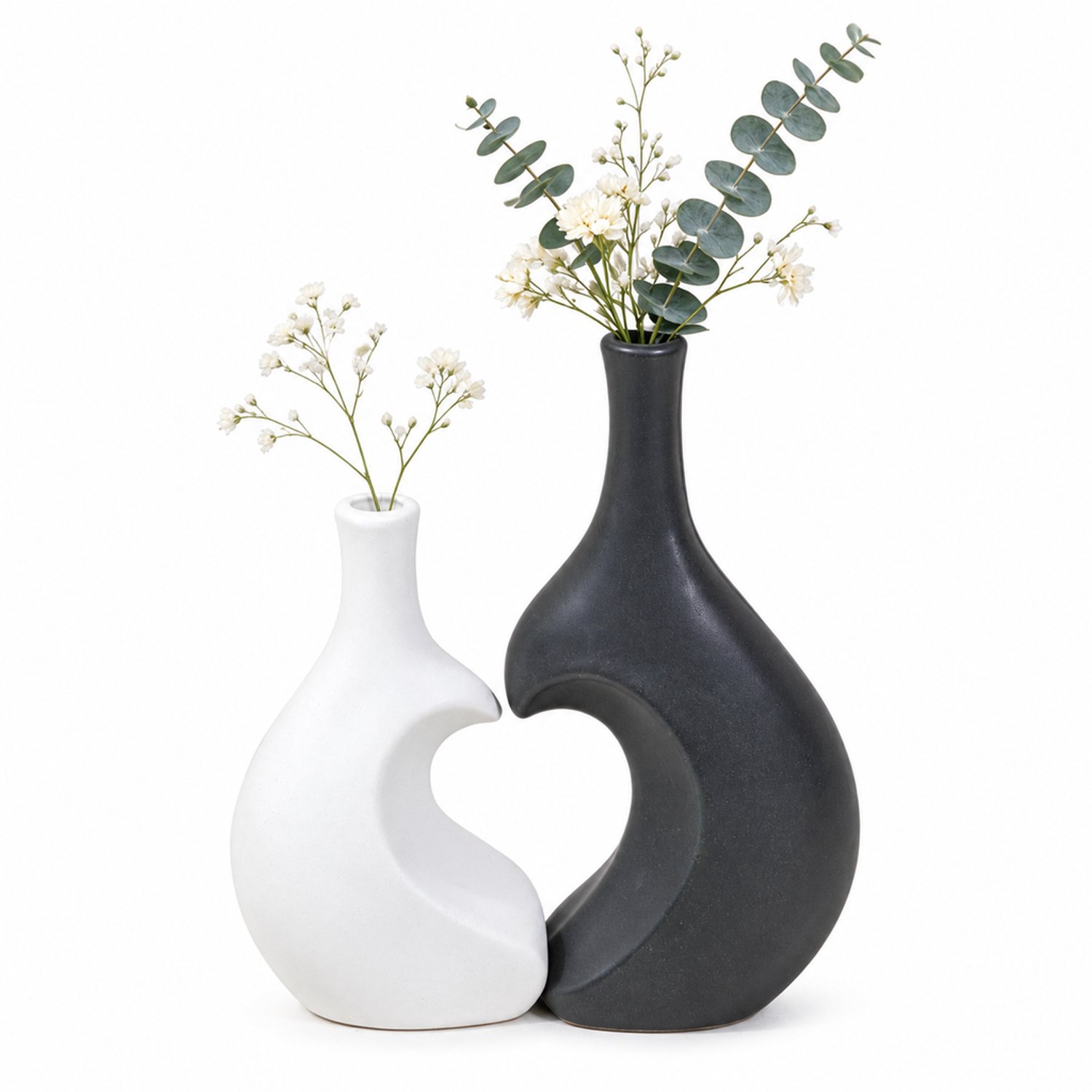 SWGOTA Kunststof vaas wit, klein model, matte afwerking en gebogen vorm, smalle hals, 18 cm hoog, 1 stuk