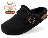 Dames Clogs – Warme Gevoerde Clogs met Gesp – Pantoffels – Stevige Zool – Zwart - maat 36 - Voetlengte 25 cm -