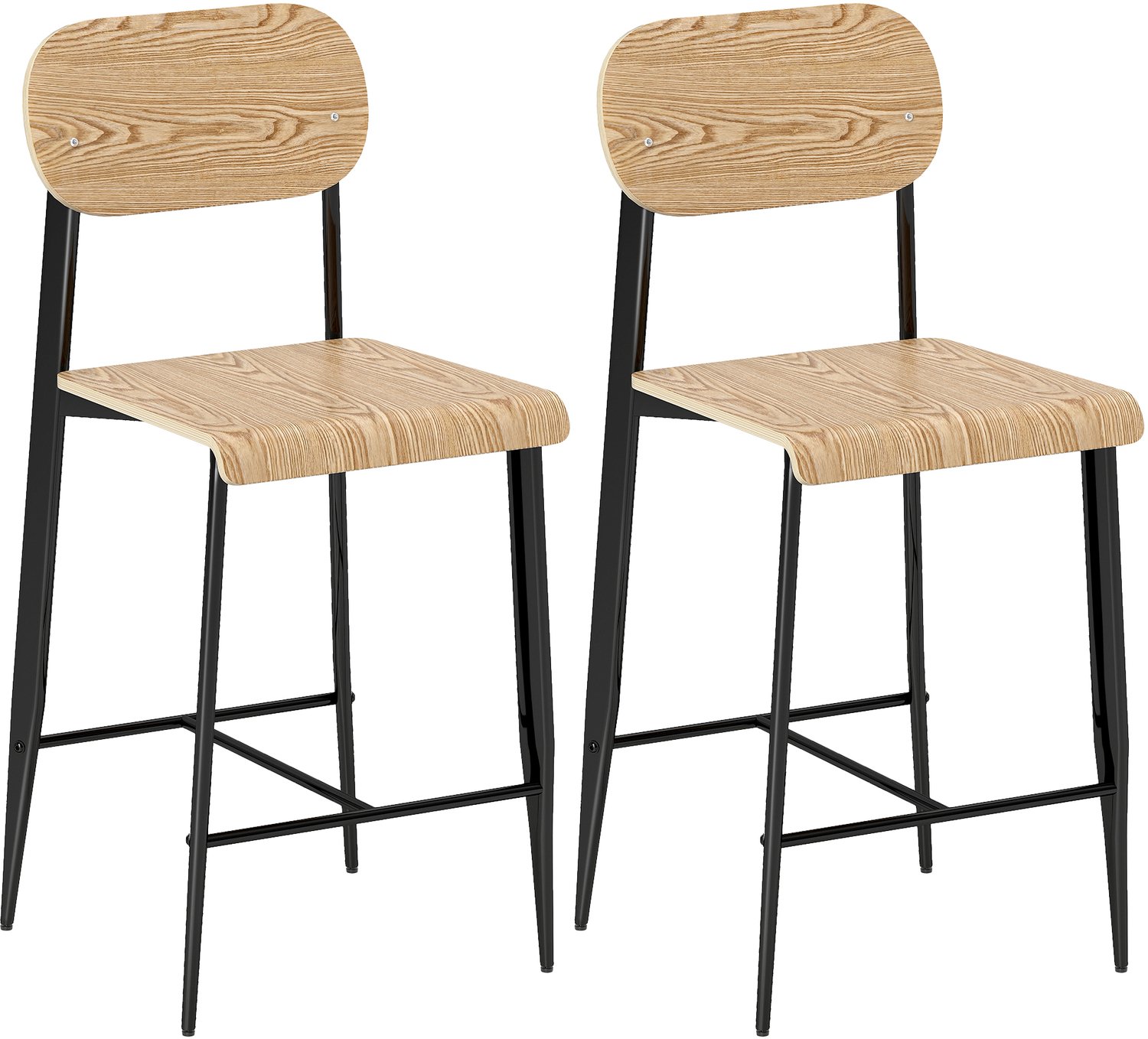 Lunpog Barkruk - Set Van 2 - Barstoelen Met Rugleuning En Metalen Frame - Hout - Lichtbruin