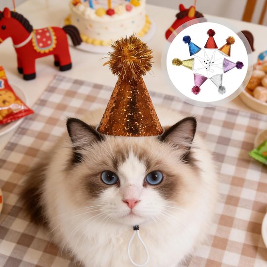 7 Stuks Delige Glitter Feestmuts voor Jongen Meisje met Pompons Kleurrijke Mini Kegelhoedjes voor Babyverjaardagen Thematische Partyhoedjes voor Knuffeldieren Feestdecoraties — afbeelding 2