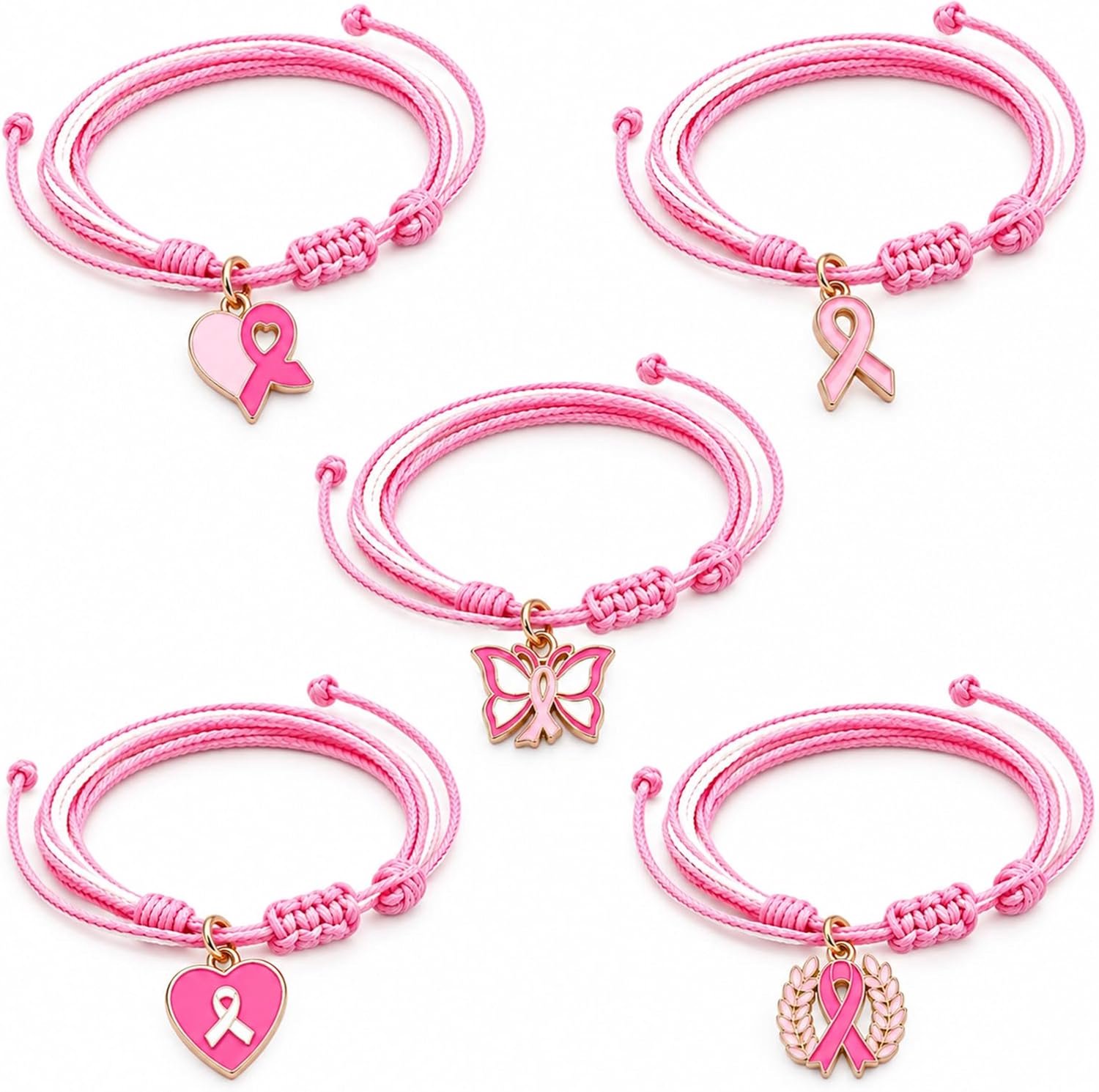 5 gevlochten armbanden, oktober, roze, verstelbaar, borstkanker, accessoires, goodies, cadeau, liefdadigheidsevenement
