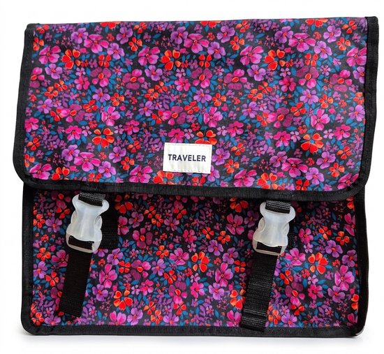 Traveler Dubbele zwarte fietstas bloemen roze paars rood van FastRider — afbeelding 2