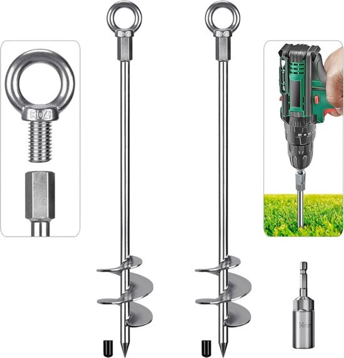 Heavy-duty grondanker - 61 cm - Metalen aardestaak - Spiraalbladschroef voor camping en tuin