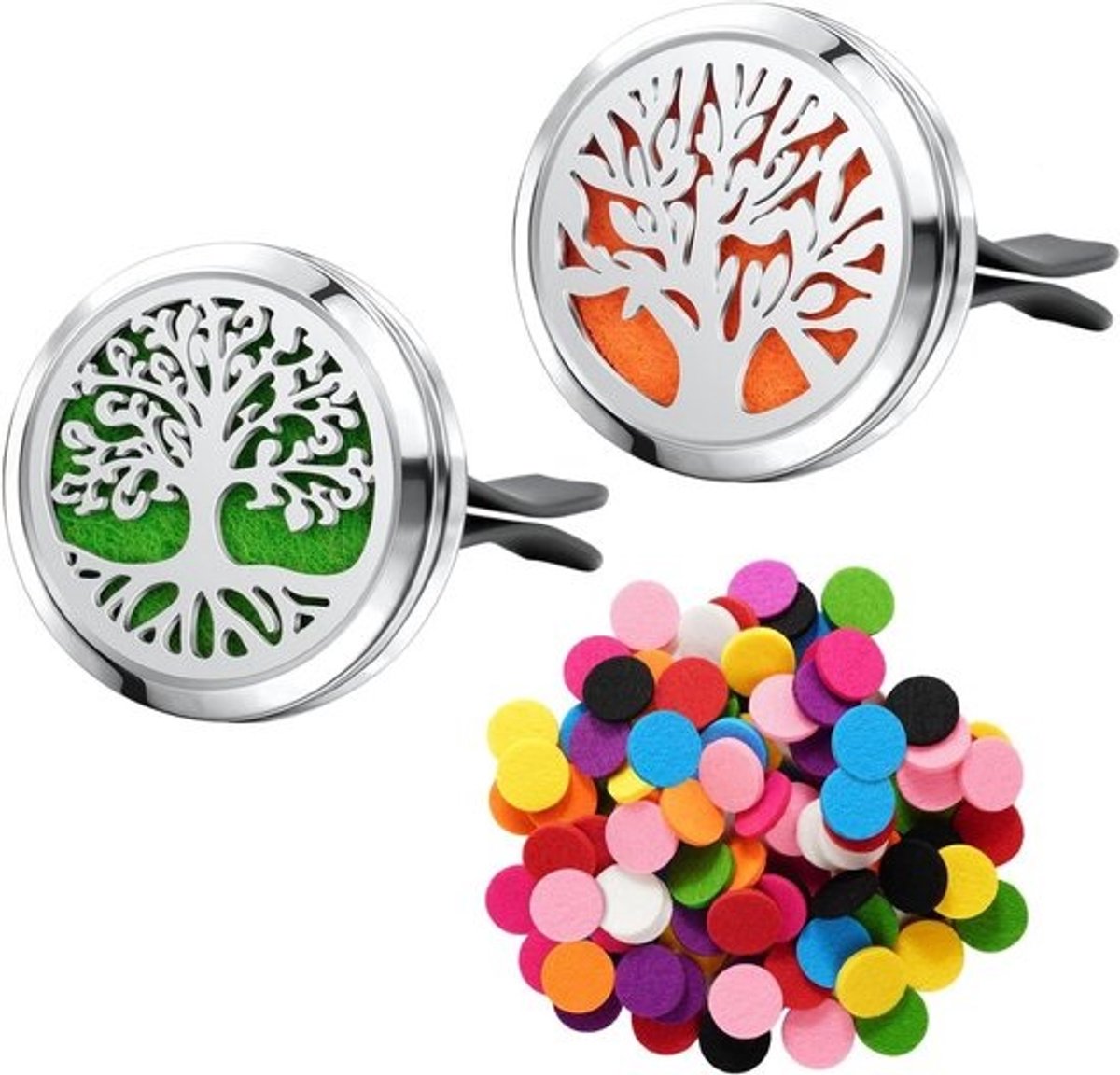 Auto-luchtverfrisser met magnetische clip en natuurlijke olie - Set van 2 - Inclusief 50 navulviltjes - Voor auto, kantoor en kamer