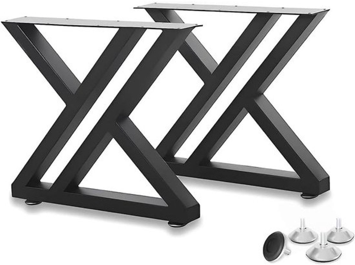 Set van 2 stalen X-frame-meubelpoten - 70 cm x 50 cm - Zware industriële tafelpoten - Voor eetkamer, bank of bureau