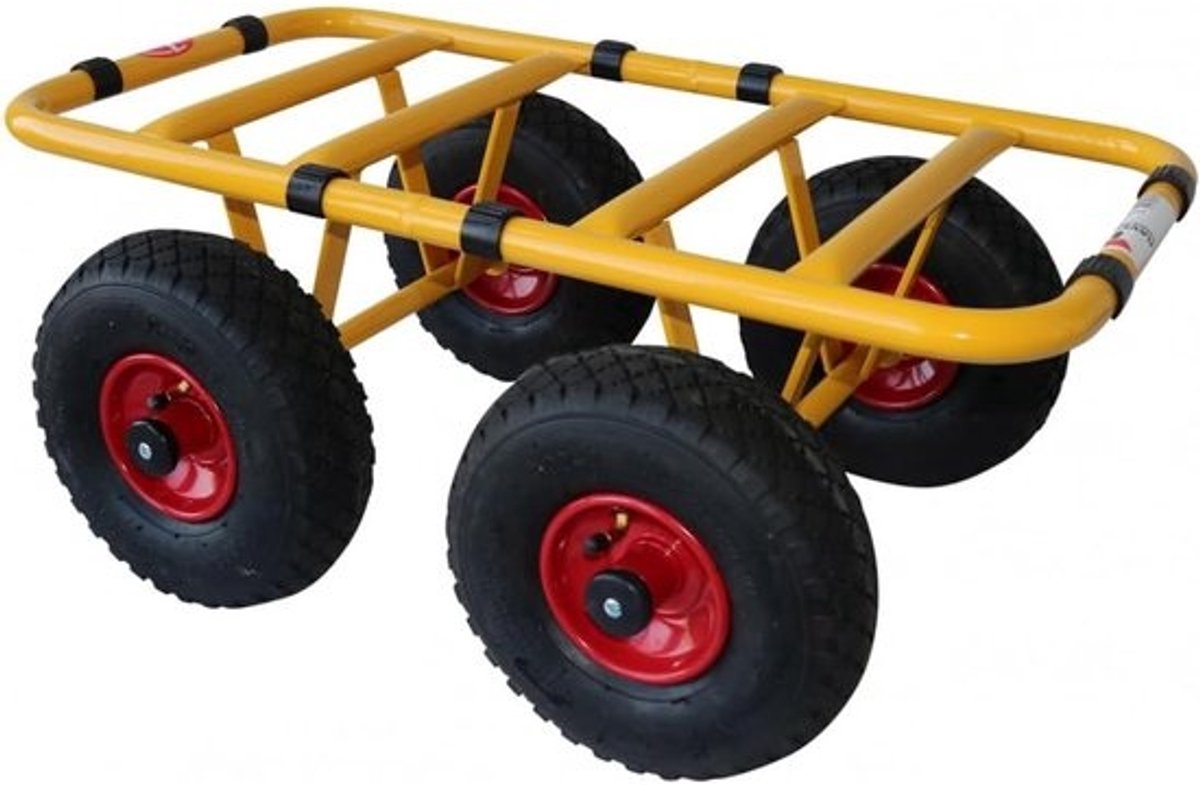 Transportwagen - Dolly-kar - Zware lasten verplaatsen - Luchtbanden voor oneffen terrein - 300 kg capaciteit - Geel