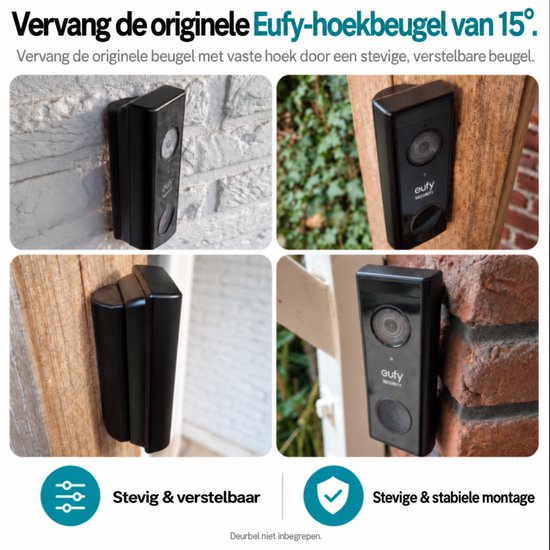 20° t/m 50° hoekbeugel wig voor Eufy camera deurbel | Geschikt voor Eufy S330/S210/S220/E340/C210/C30/C31 | Vezel-versterkt Kunststof | Inclusief schroeven — afbeelding 5