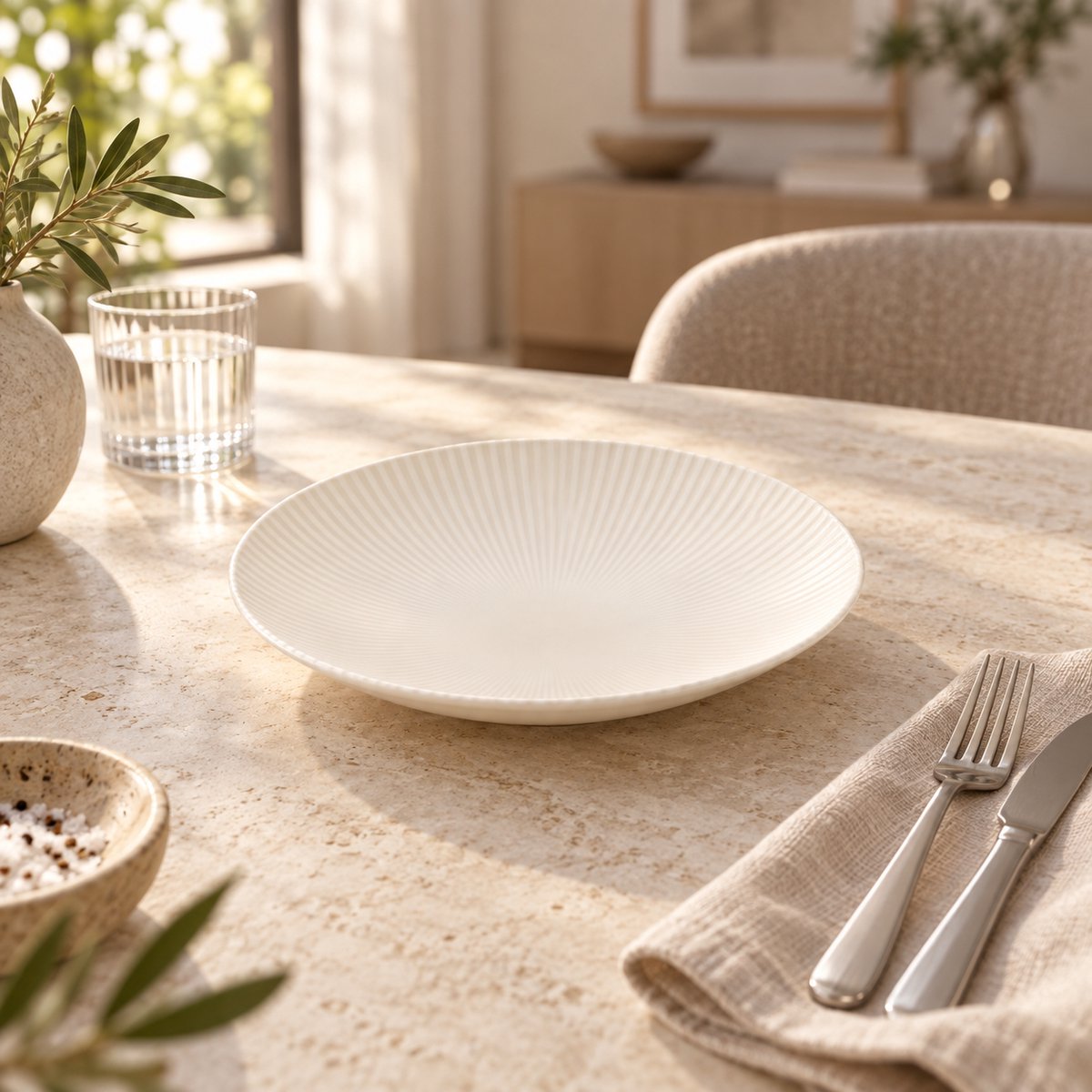 Fameilleur Witte borden Set van 3 – Ø 25,5 x H 4,5 cm – Ondiepe Porseleinen kommen 120 cl – Grote Pastakommen en Saladeschalen met Fijn Reliëf – Voor Pasta, Risotto, Lunch en Diner – Vaatwasser- en Magnetronbestendig – Ronde Serveerschalen