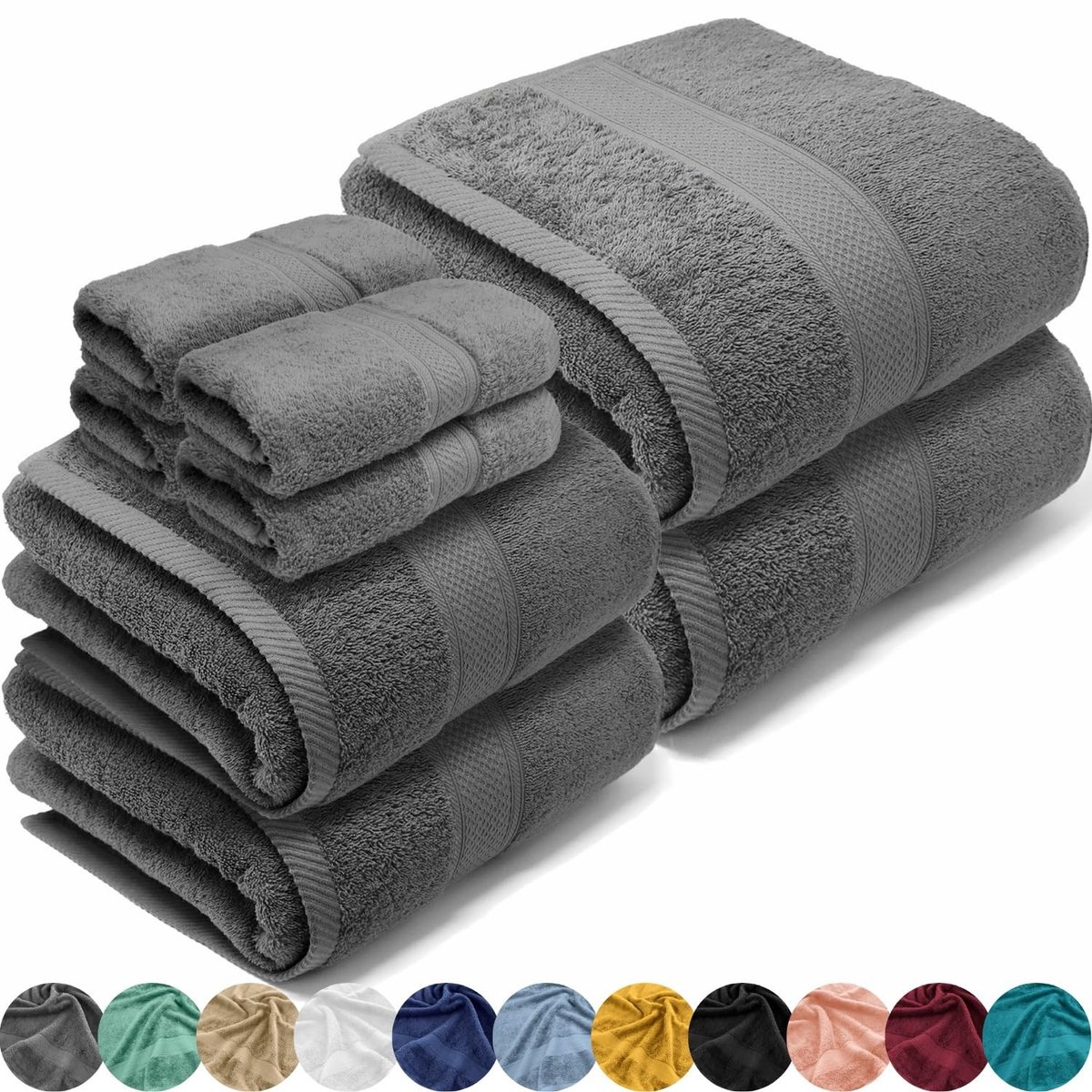 Complete Badhanddoeken Set - 100% Katoen - 8 Stuks in Staal
