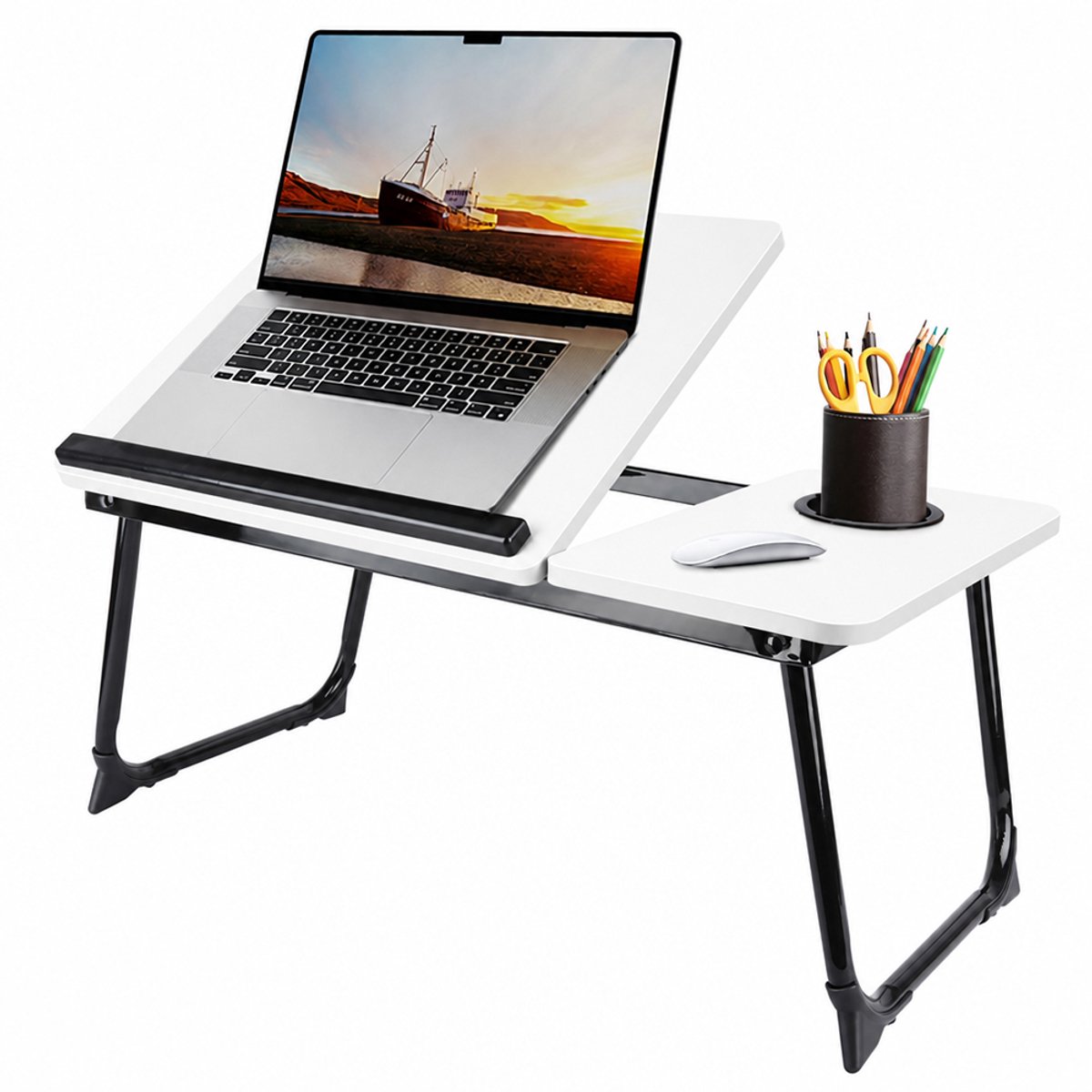 PIPIPOXER Bedtafel-Laptoptafel voor laptop - tablet - Ontbijt op bed-Ontbijttafel-Tablethouder -Bedtafel - Inklapbaar -Wit