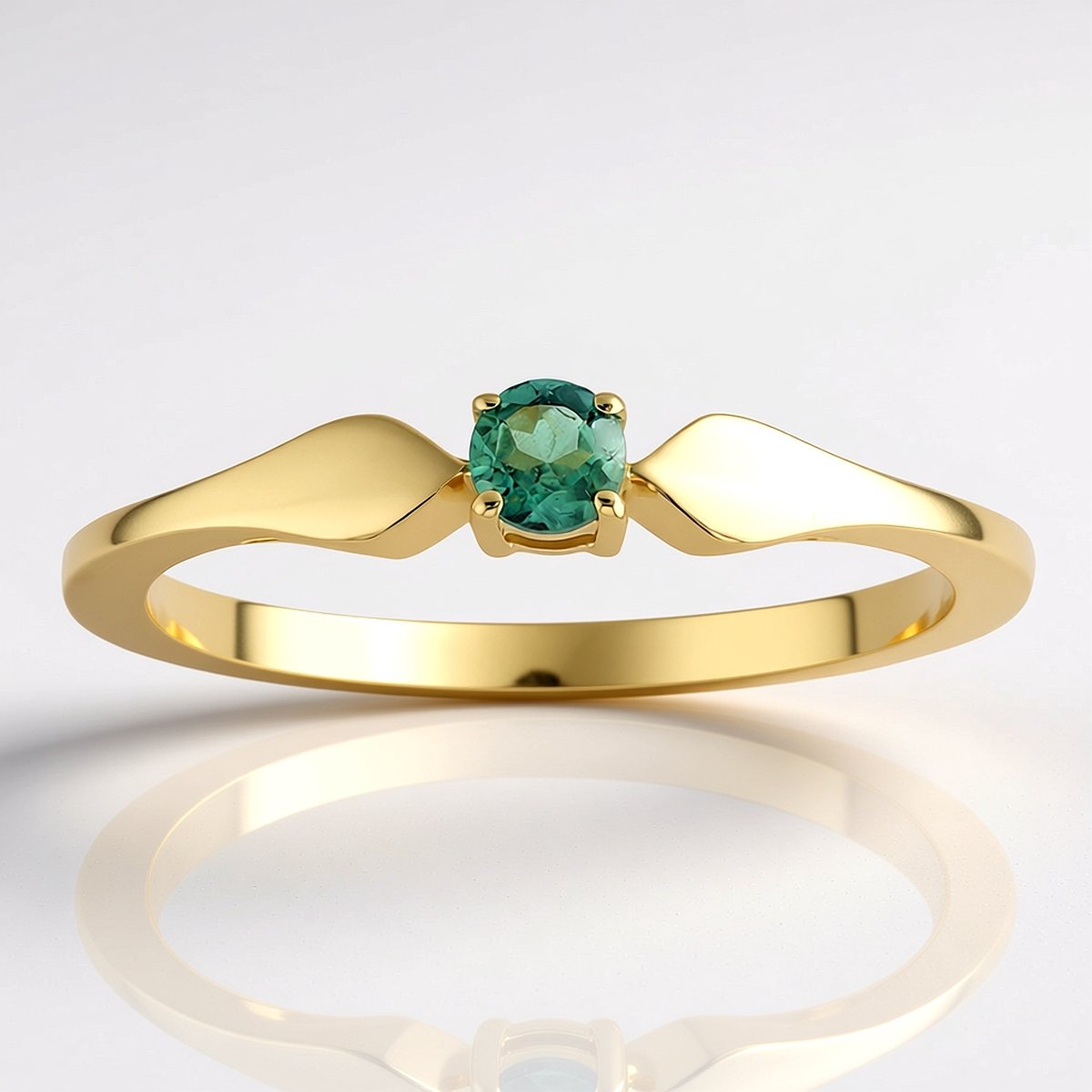 Cavill - Gouden Ring 375 Geelgoud - Braziliaanse Alexandriet 0,111 ct - Ronde Briljant - Elegante Damesring - Prong Zetting