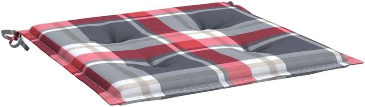 Stoelkussen, rood geruit patroon, 50 x 50 x 4 cm, waterafstotend zitkussen van Oxford-weefsel met schuimvulling, antislip door bevestigingskoorden, voor tuinmeubelen en binnenshuis