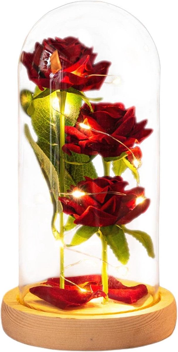 Rose Bloem Rose in Glazen Dome voor Bruiloft Decor Hout Kleur Bloemblaadje 11.5x11.5x21cm