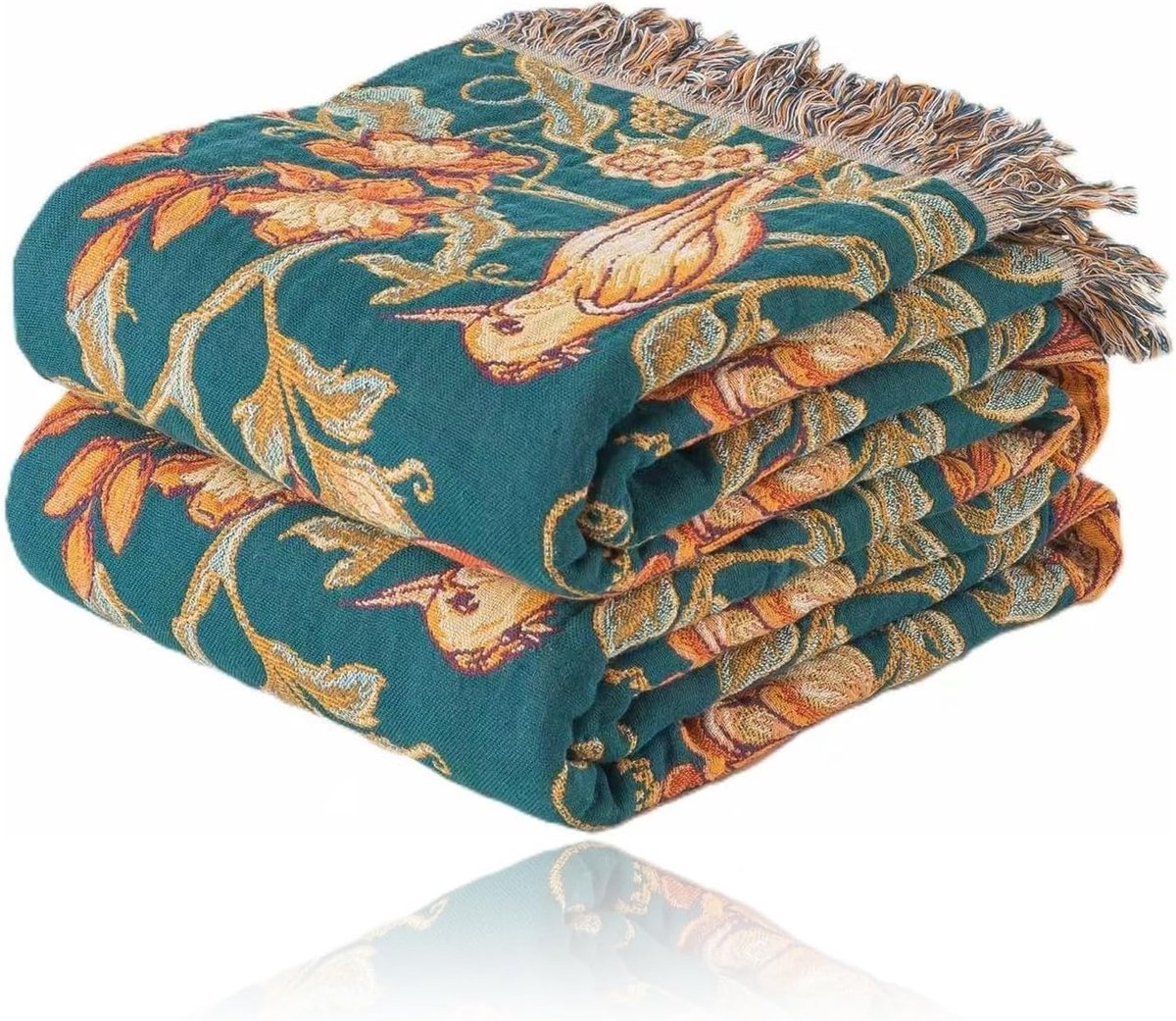 Sprei met boho-franjes, sprei met vogelmotief, huidvriendelijke hypoallergene bankdeken voor bank, bed, bank, wasbaar in de afmetingen 150 x 200 cm