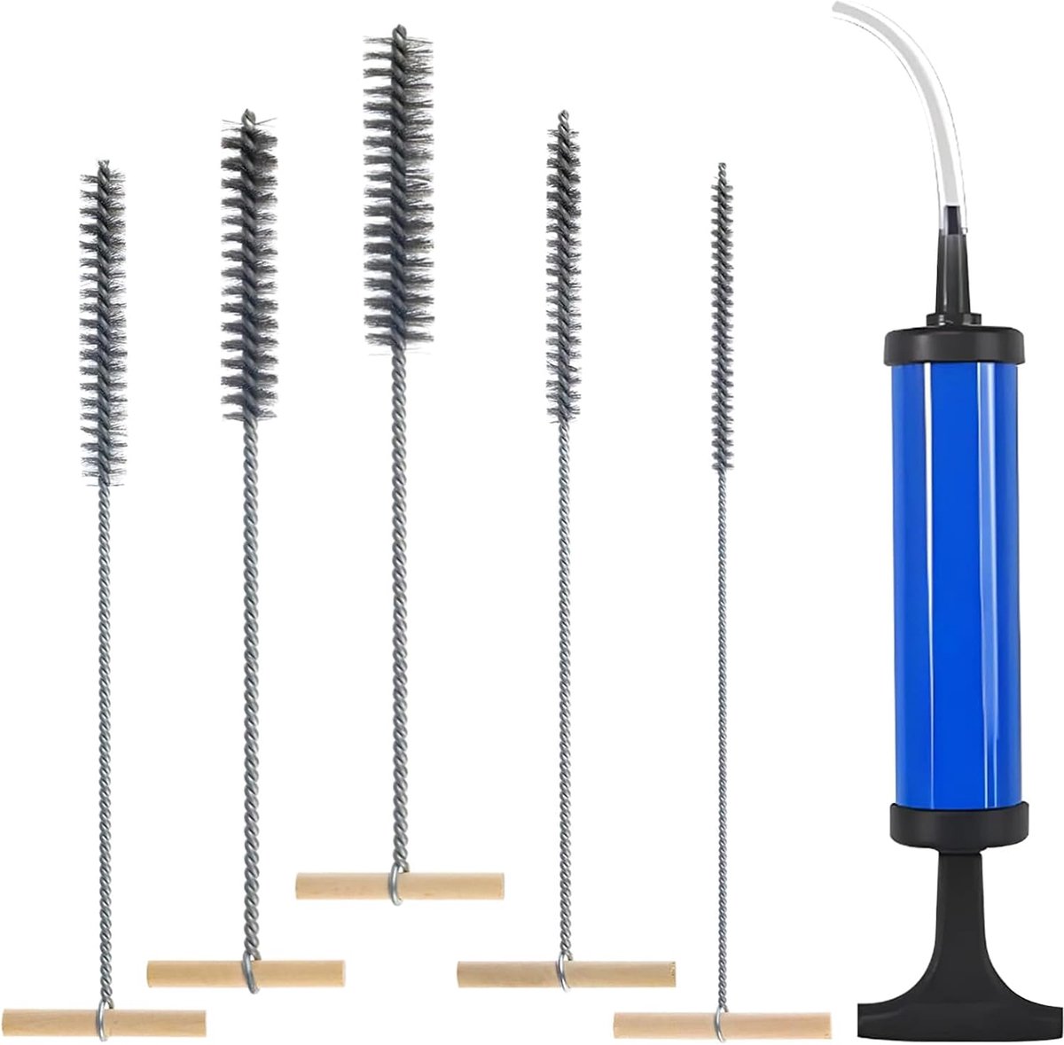 Set van 6 boorgatborstels met boorgat, uitblazpomp, gatborstel, roestvrij staal, reinigingsborstel, pijpreiniger, borstel voor efficiënte reiniging van boorgaten, klopboormachines (8/12/16/20