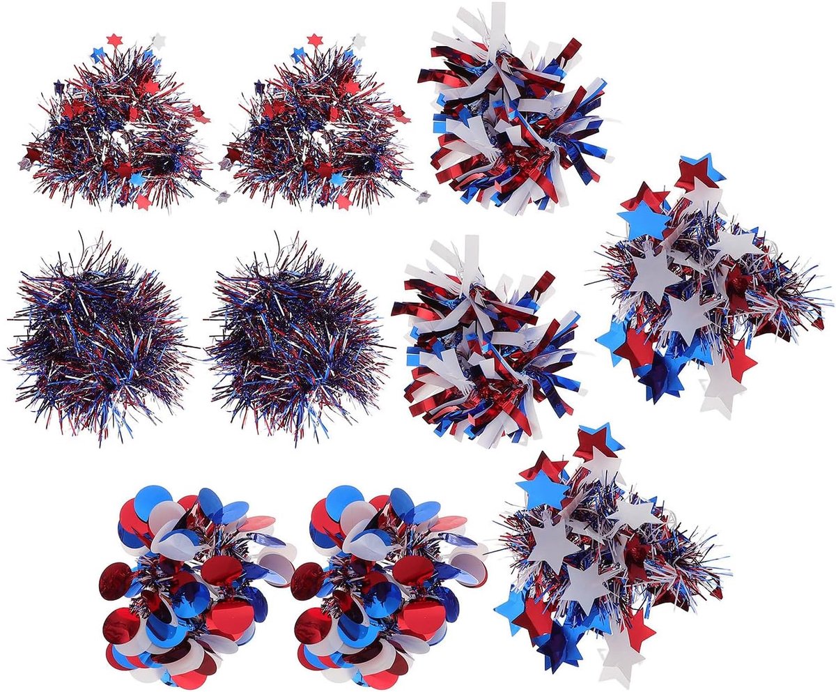 10 Stuks Patriottische Pom Pom Armbanden met Glitter Tinsel of July Wrist Corsages in Rood Wit Herbruikbare Team Accessoires voor Memorial Day Zomerfestivals