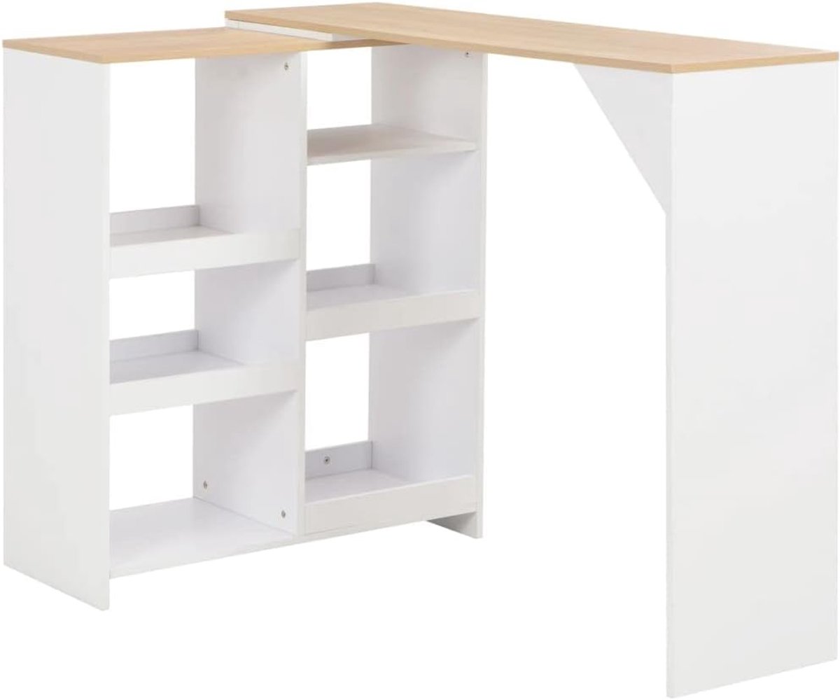 Bartafel met beweegbaar rek, wit, 138 x 39 x 110 cm, statafel, tafel met versterkingsdriehoek en L-vormig frame voor keuken en eetkamer