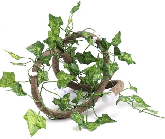 Reptiel Klimplant Flexibel Jungle Decor 3,28ft Rotan met Scindapsus Bladeren voor Hagedissen Kameleons 's Boomkikkers Schildpad Aquarium Terrarium Decoratie (Rotan + klimopbladeren) — afbeelding 2