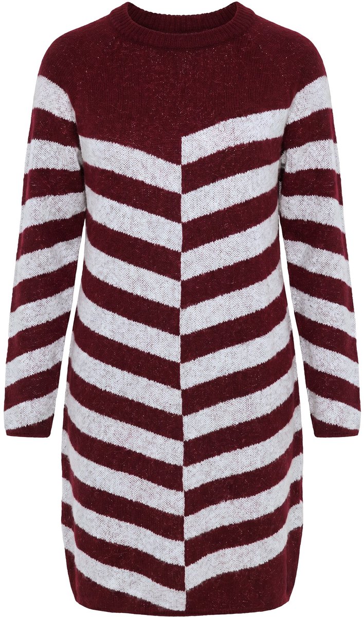 Ulla Popken - Dames - Gebreide jurk jacquard-breisel opstaande kraag - Bordeaux - Maat 54+