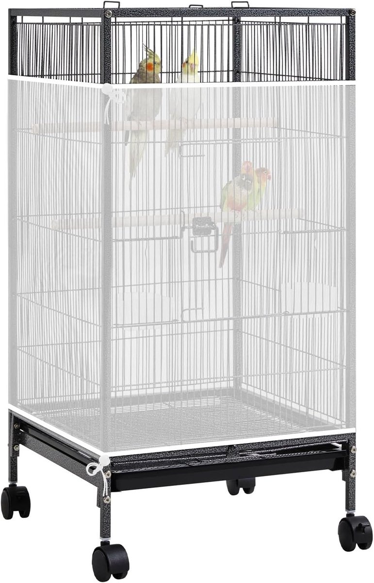 Extra groot vogelkooibeschermingsnet, universele vogelkooiafdekking, nylon mesh, geschikt voor ronde vierkante kooien