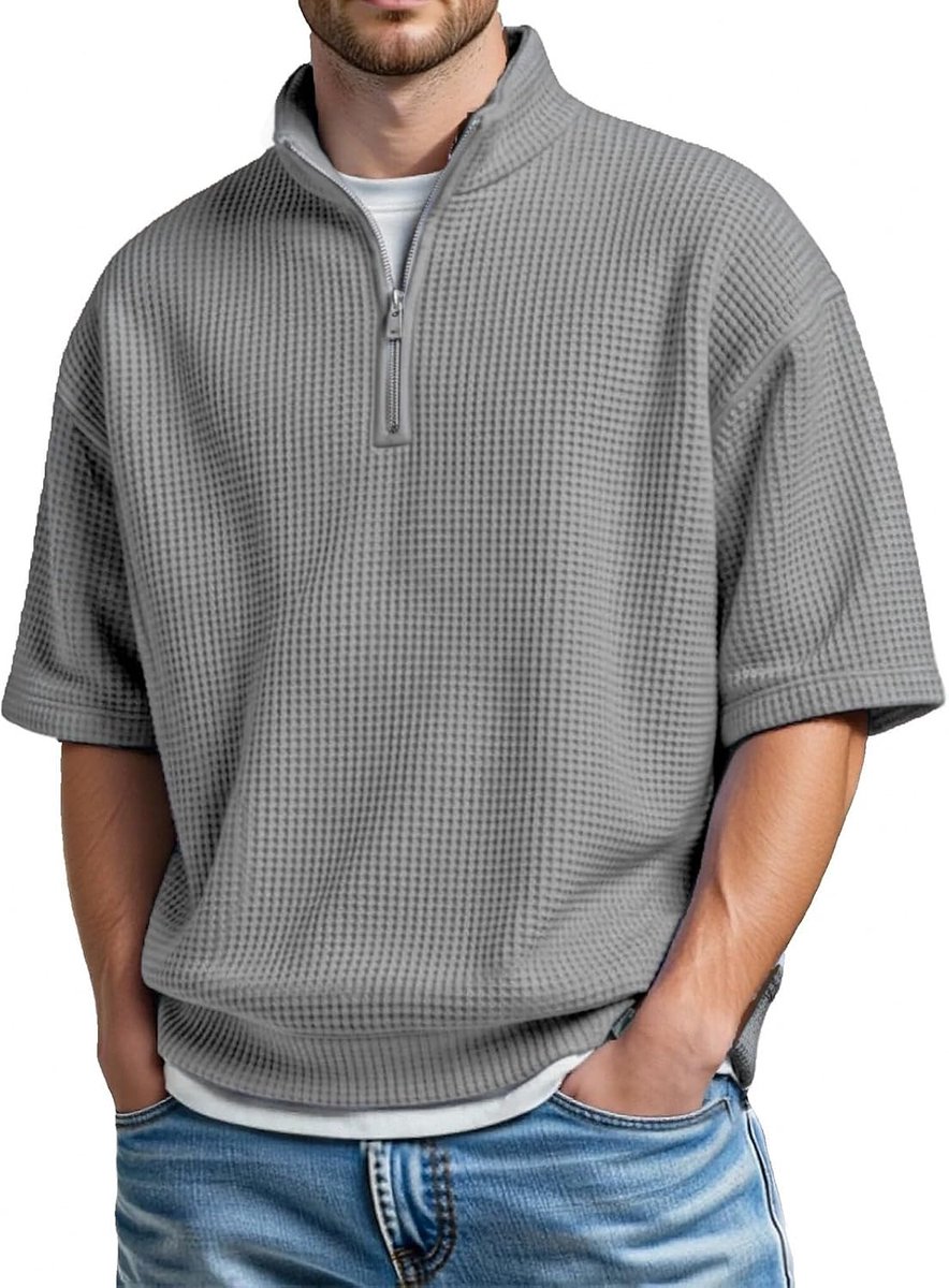 Shirt met korte mouwen, opstaande kraag, casual chique stijl, comfortabel en ademend.