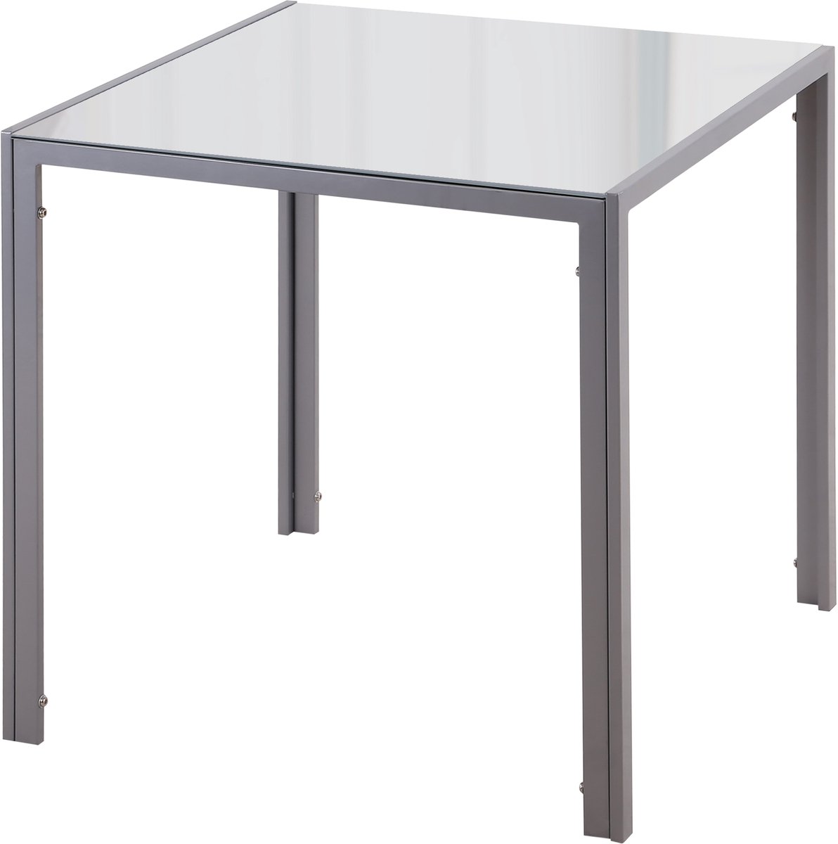 Homona Eettafel - Compact vierkant design met glazen blad - Voor 4 personen - 75 x 75 x 75 cm - Grijs