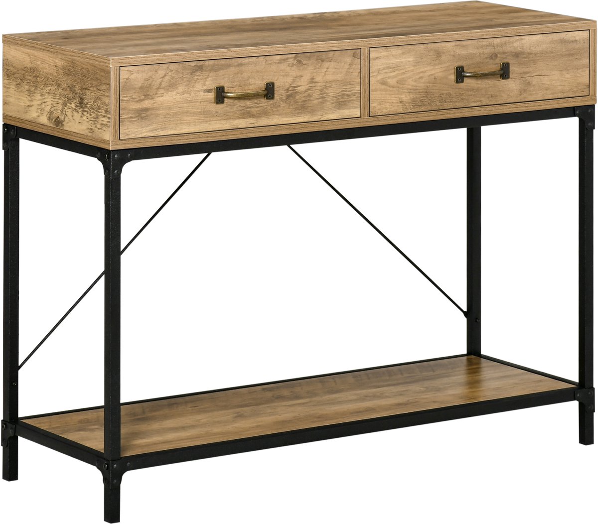 Homona Systeemtafel - Met 2 lades en opbergplank - 100 x 35 x 76,5 cm - Bruin/Zwart