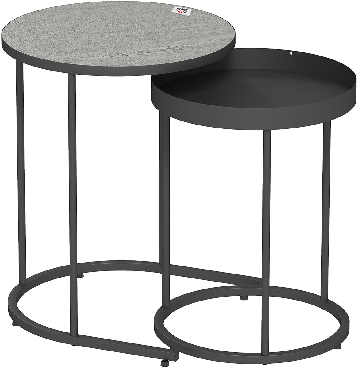 Homona Bijzettafelset - 2-delig - Inschuifbaar - Met opstaande rand - Ø42 x 54 cm en Ø36,5 x 48,5 cm - Grijs/Zwart