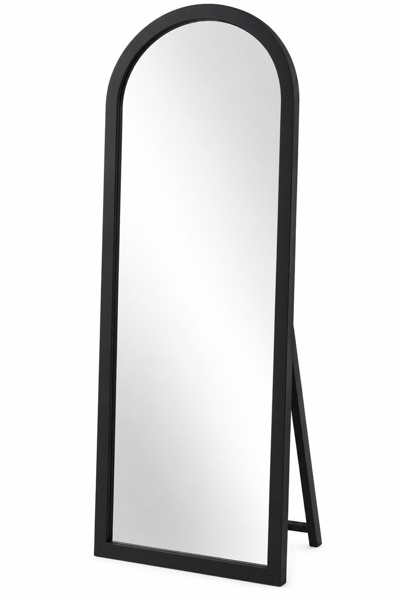 VILIMA - Spiegel - Staande spiegel - Spiegel met zwarte rand - Spiegel voor slaapkamer, woonkamer, hal - Boogvorm - Zwart - 160x55 cm