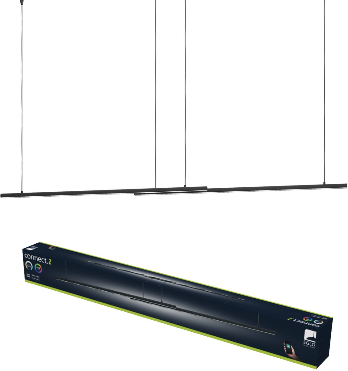 EGLO Flatron-Z Hanglamp - 150 cm - Zwart - Instelbaar RGB & wit licht - Dimbaar - Zigbee