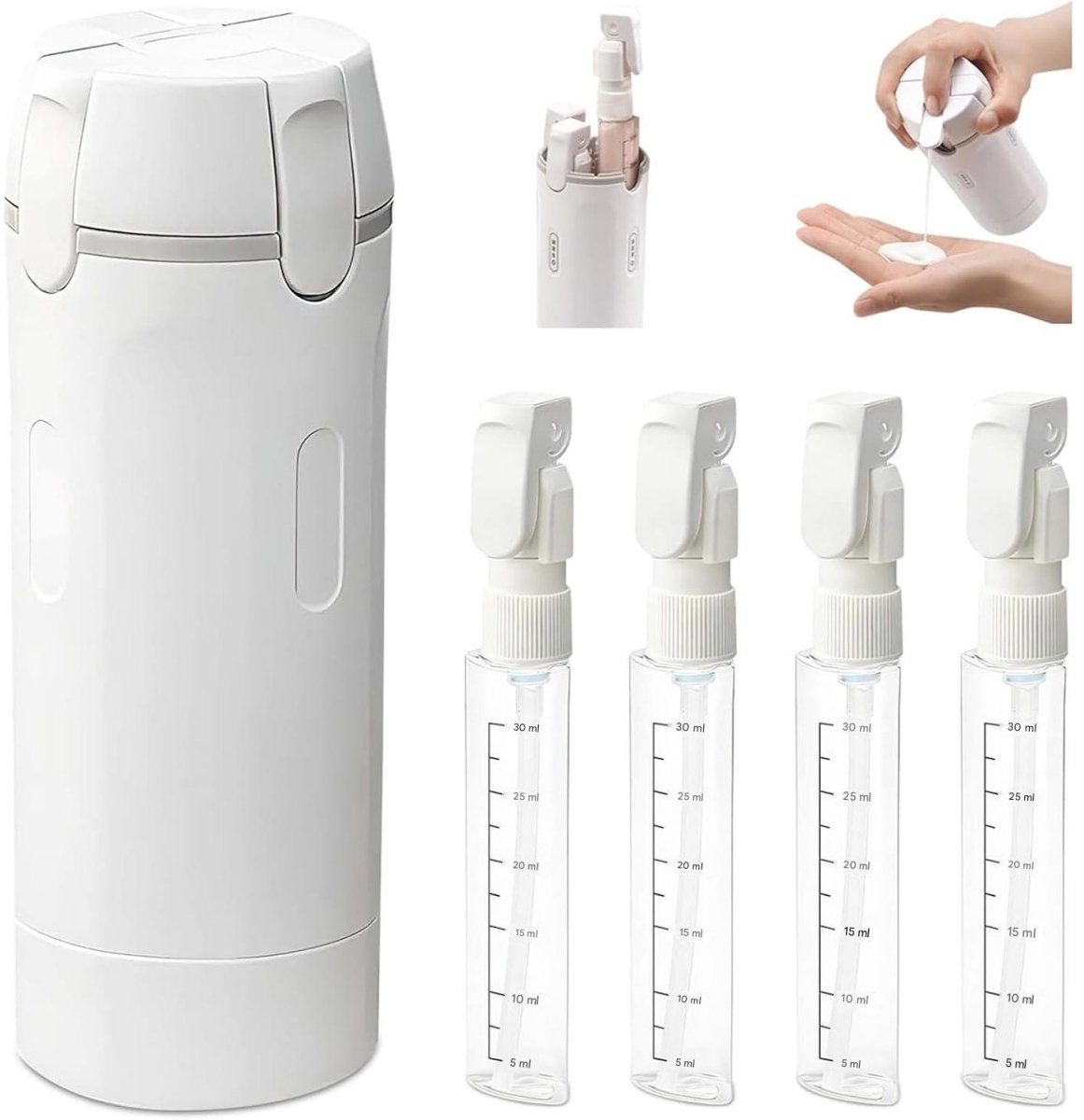 SSTRWGOOD 4 in 1 Hervulbare Spuitflessen - Reiseflesjes Set - 16.5x5.5cm - Tragbaar en Lekvrij - Geschikt voor Shampoo, Conditioner, Lotion en Crème - Plastic Reisaccessoires