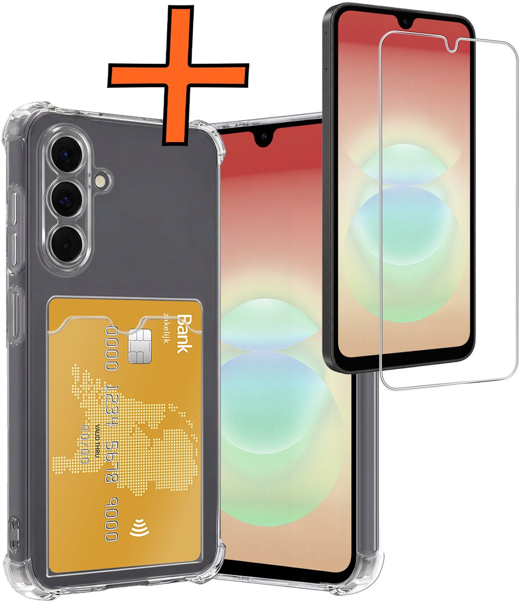 Hoes - Geschikt voor Samsung Galaxy A18 - Met Screenprotector - En Pashouder - En Kaarthouder - Telefoon Hoesje Shockproof - Siliconen Case - Back Cover - Shock Proof - Pasjes Houder - Transparant