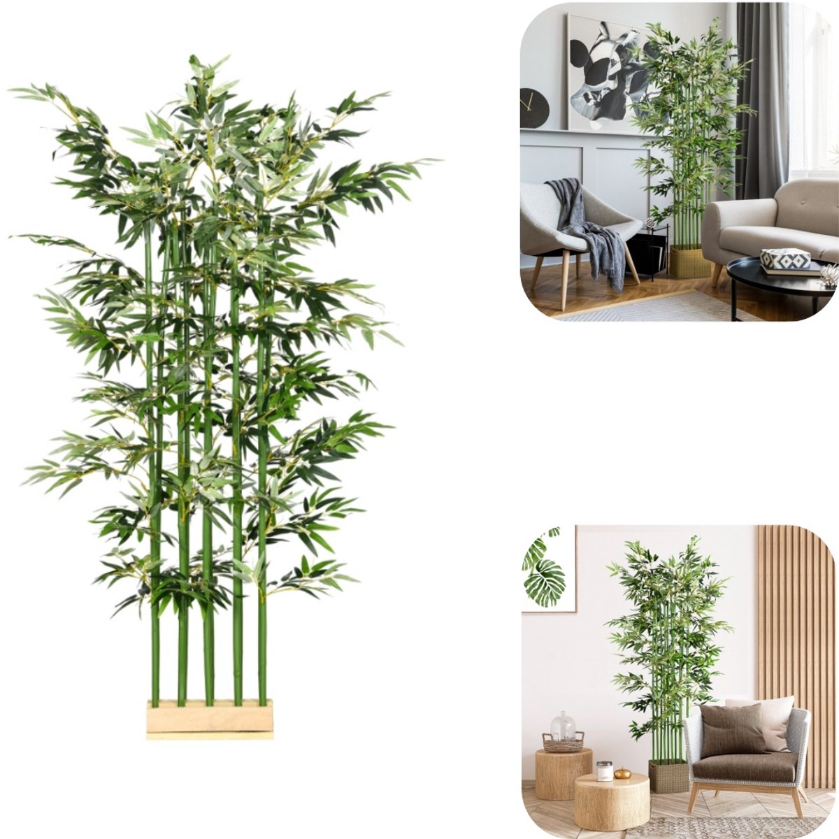 Potplant - Bamboe potplant - Plantendecoratie - Kunstbamboe - Decoratie - Realistische bladeren - Met bloempot - Onderhoudsvrij - Makkelijk schoon te maken - Huisaccessoires - Geschikt voor woonkamer, balkon, tuin (groen, 35*180cm)