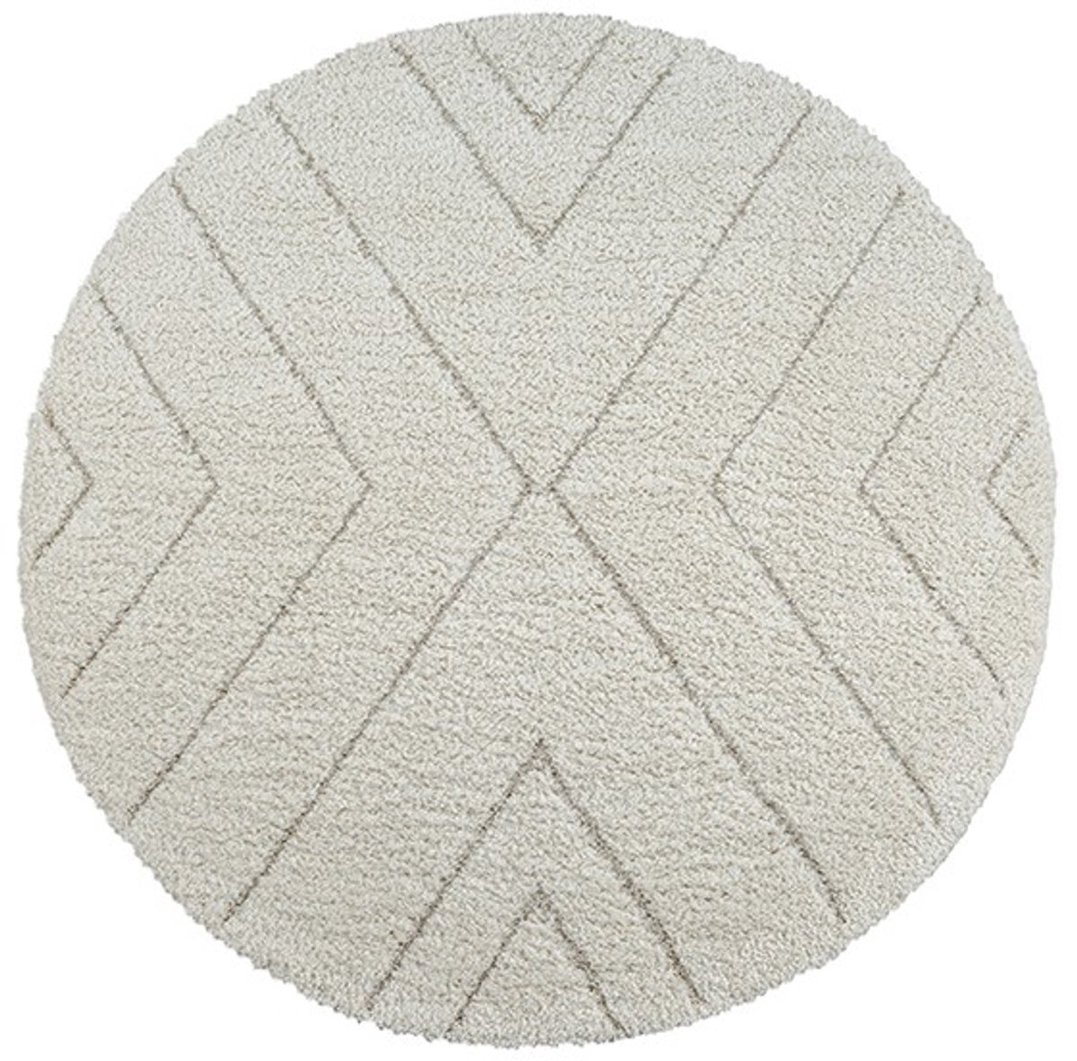 TapisTrend Harig tapijt Crème 160 cm rond Hoogpolig vloerkleed met geometrisch chevronpatroon voor de woonkamer en slaapkamer Beige