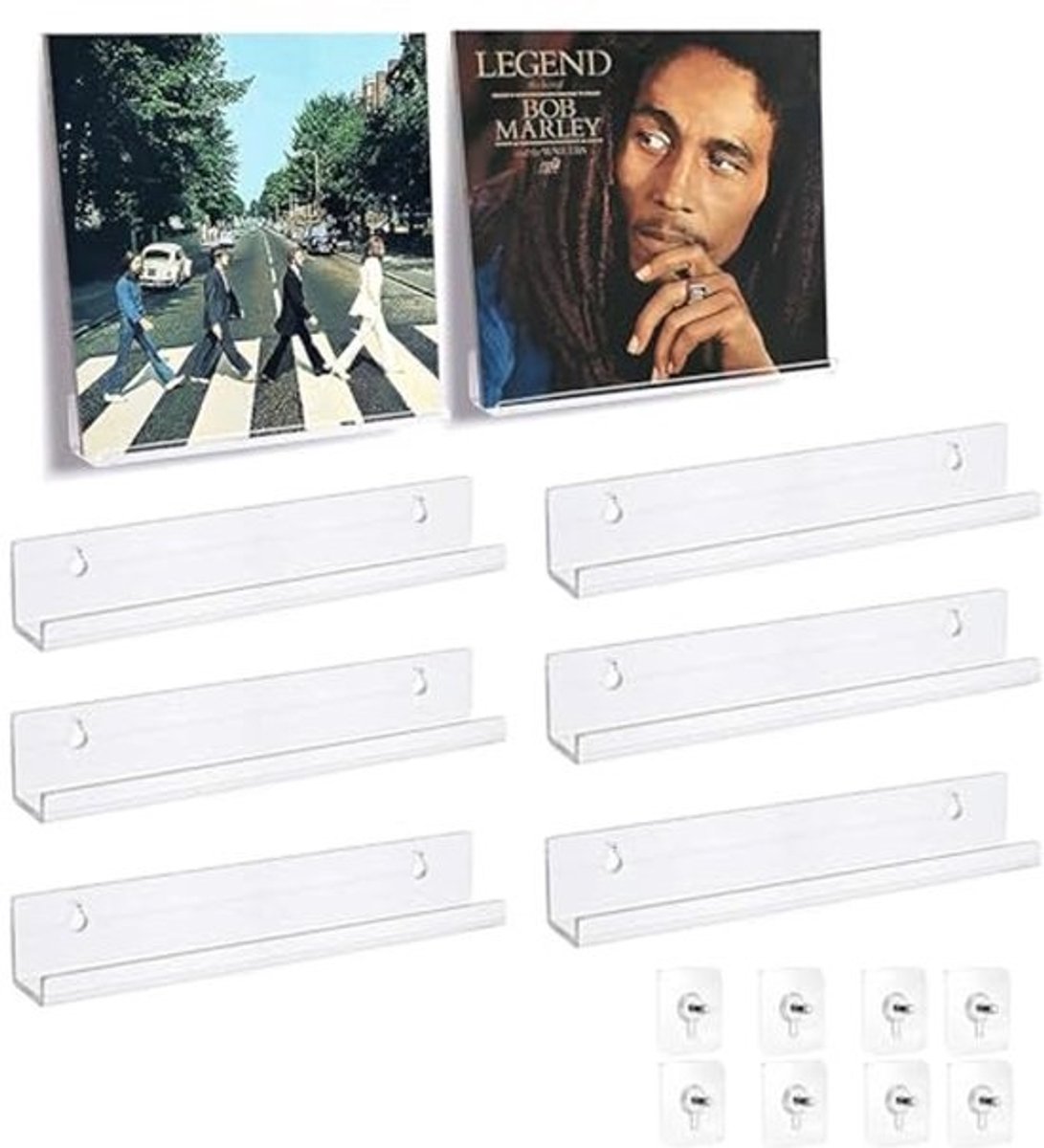 Transparante vinylplaathouders - Set van 8 wandhouders - Voor grammofoonplaten en kunstwerken