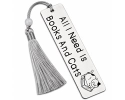 Nina’s Giftshop® Boekenlegger Katten – “All I Need Is Books And Cats” – Metalen Bladwijzer