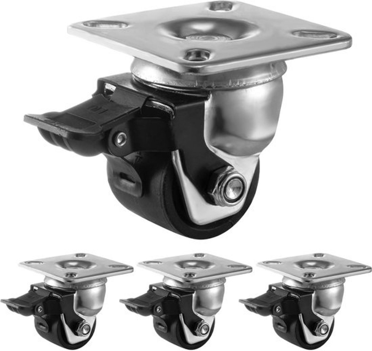 Heavy Duty meubelwielen met zwenkfunctie - 50 mm - Capaciteit tot 1000 kg - Nylon - Set van 4