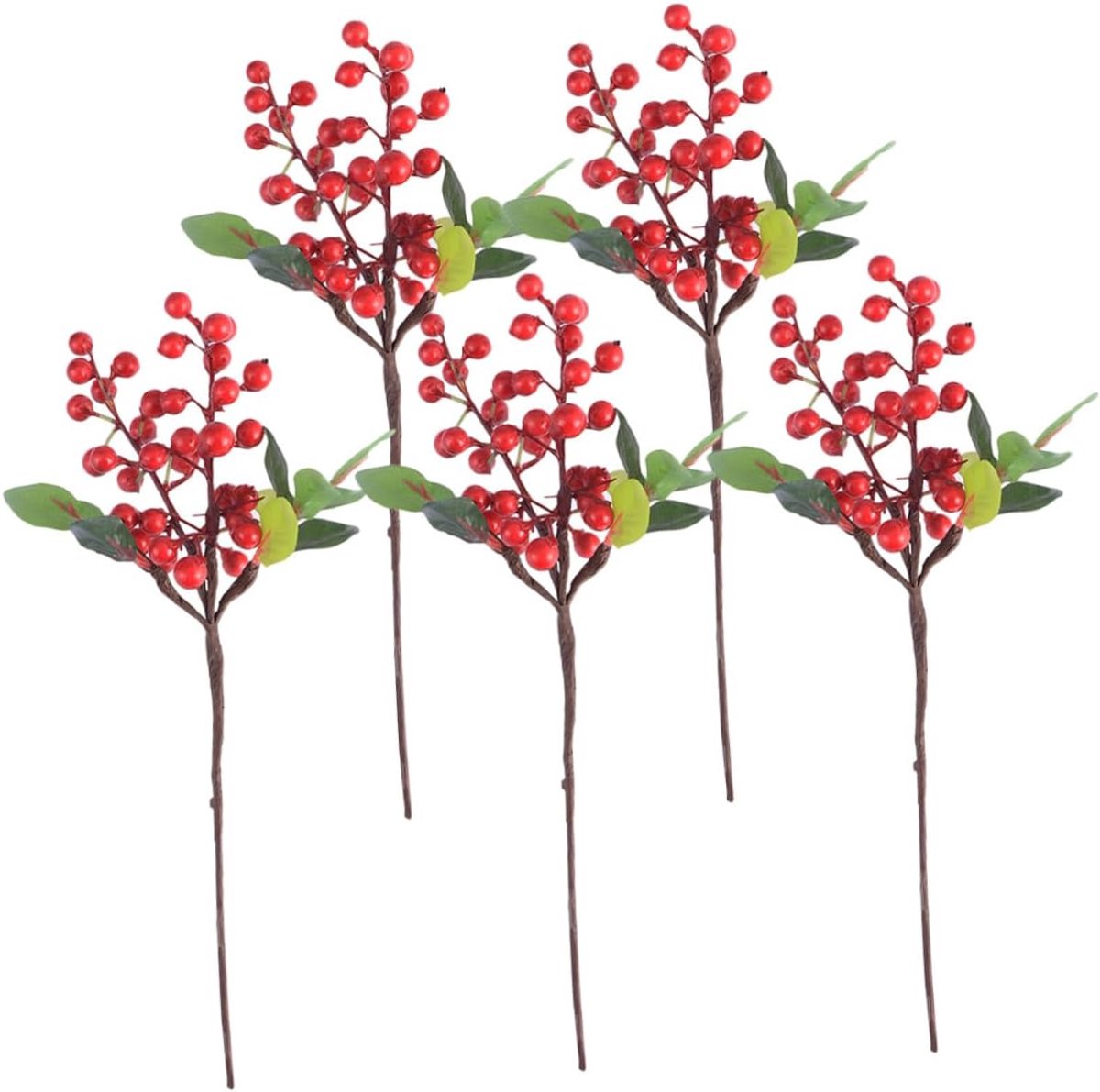 5 Stuks Delige Kunstmatige Bessentakken met Helderrode Hulstbessen Decoratief voor Kerst Bruiloften Feestelijke DIY Knutselprojecten